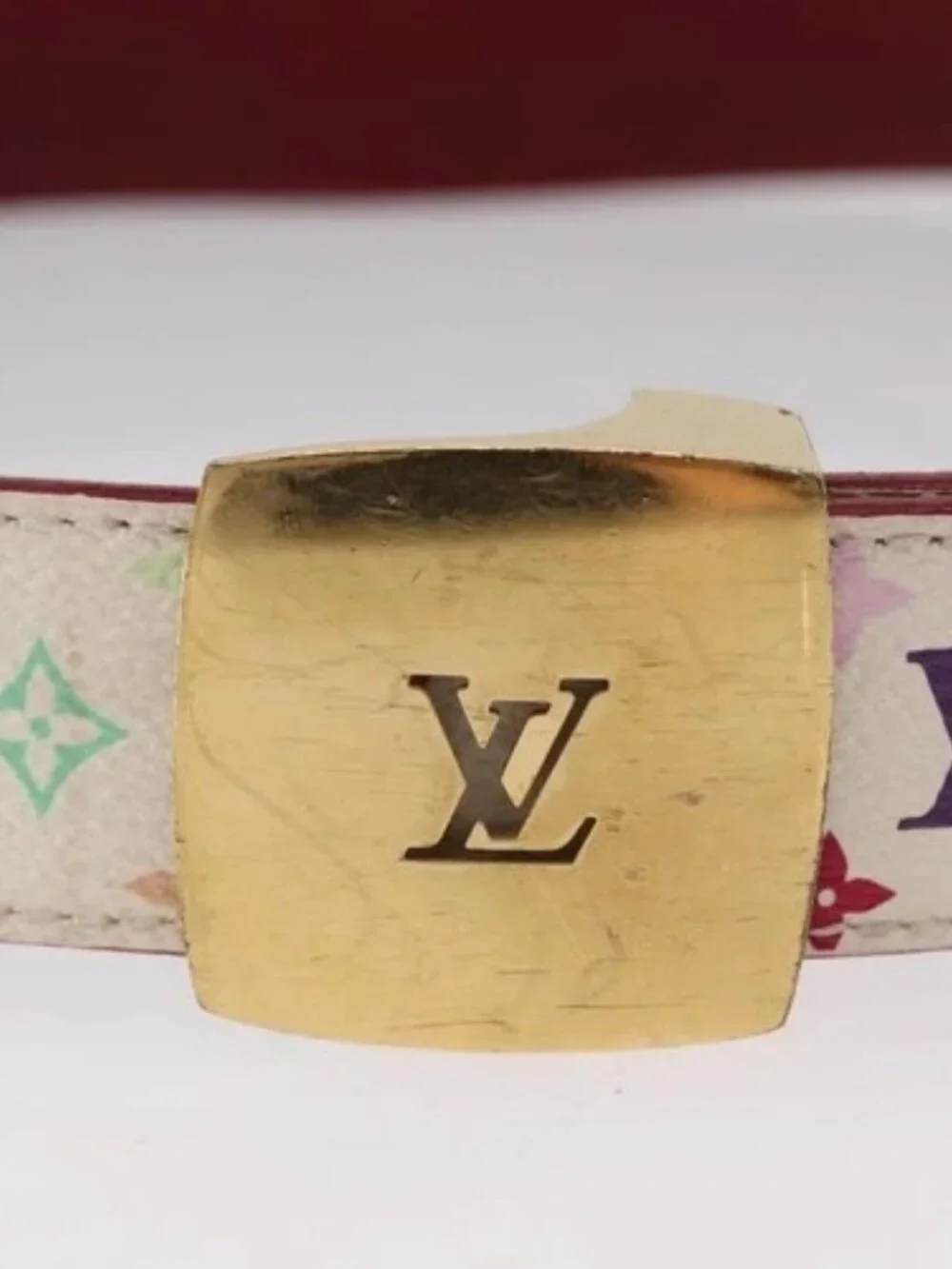 Share LOUIS VUITTON Multicolor Ceinture Carre LV Cut Belt White LV Auth 166023 - Picture 5 of 11